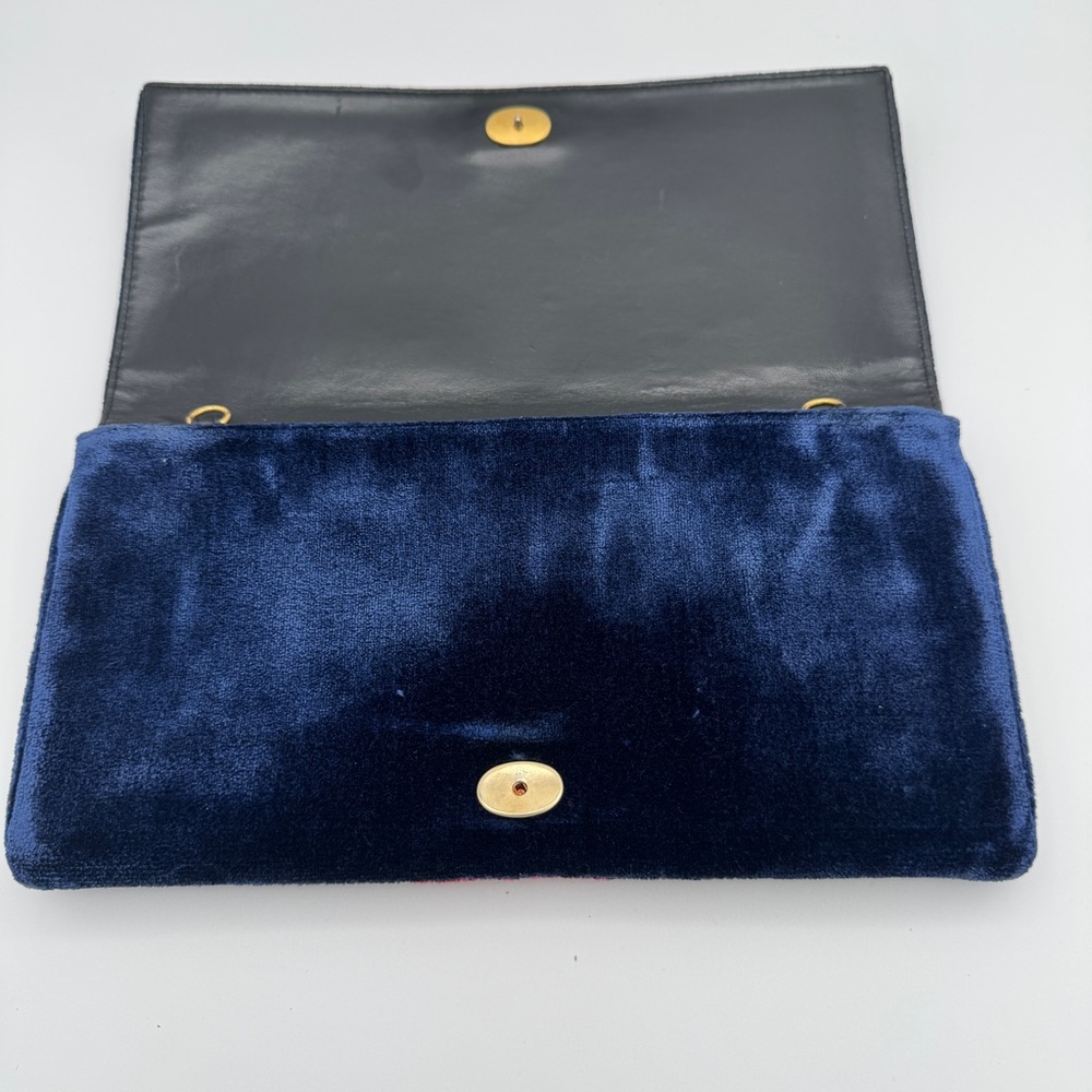 Vintage Roberta di Camerino Velvet Bag Clutch Italy Leather Lined + Mirror 11” - Picture 5 of 9